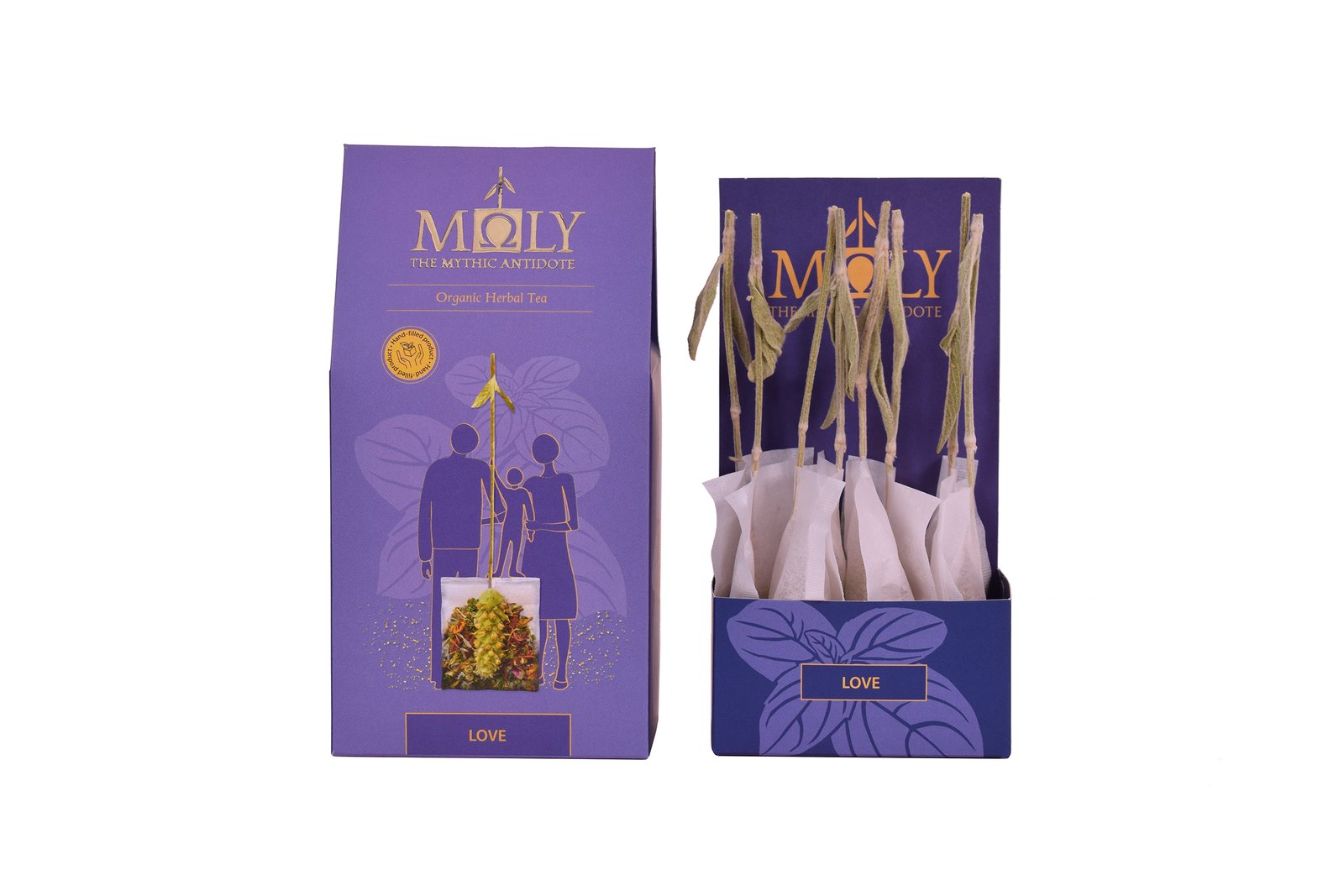 moly herbal tea Love for supporting vitality and mood , medical herbalist recipe Emmanouil Manos, outer package and inner package
